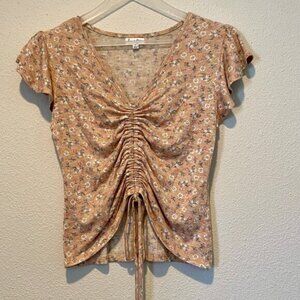 Love Fire Floral‎ Cinched Jersey Knit Top Size Medium Short Sleeve